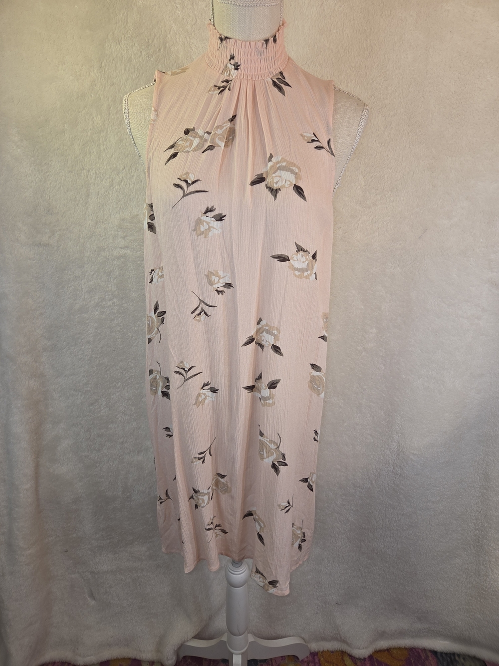Charlie Paige Kimberly Dress Pink Floral Chiffon Smocked Mock Neck Boho Sz M NWT